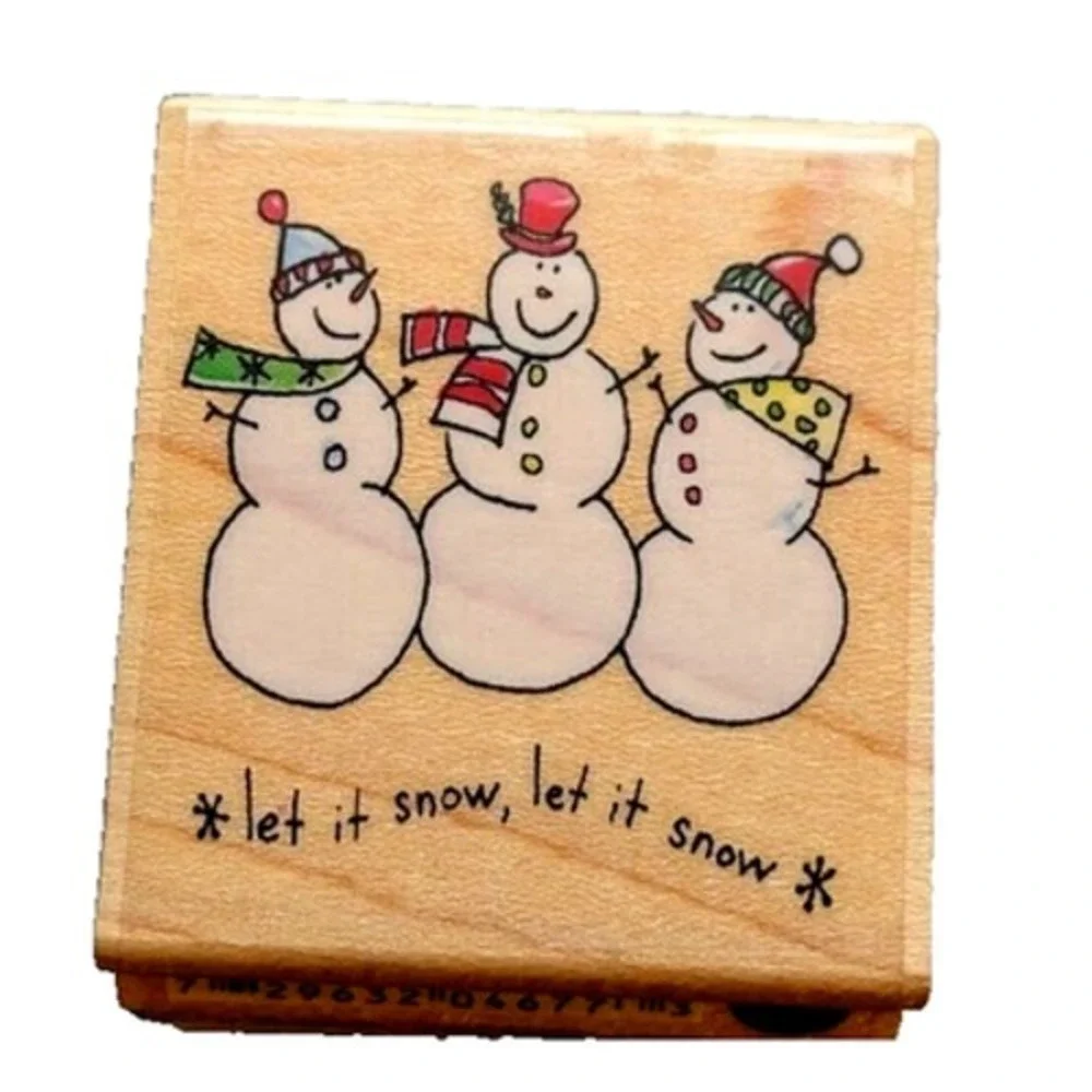 Hampton Art Let It Snow Snowman Trio Rubber Stamp Wood #F115